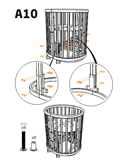 Схема сборки круглой детской кроватки с маятником